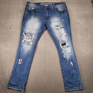 Grindhouse Distressed Ripped Denim Jeans Destroyed Faded Mens‎ Sz 40 x 31